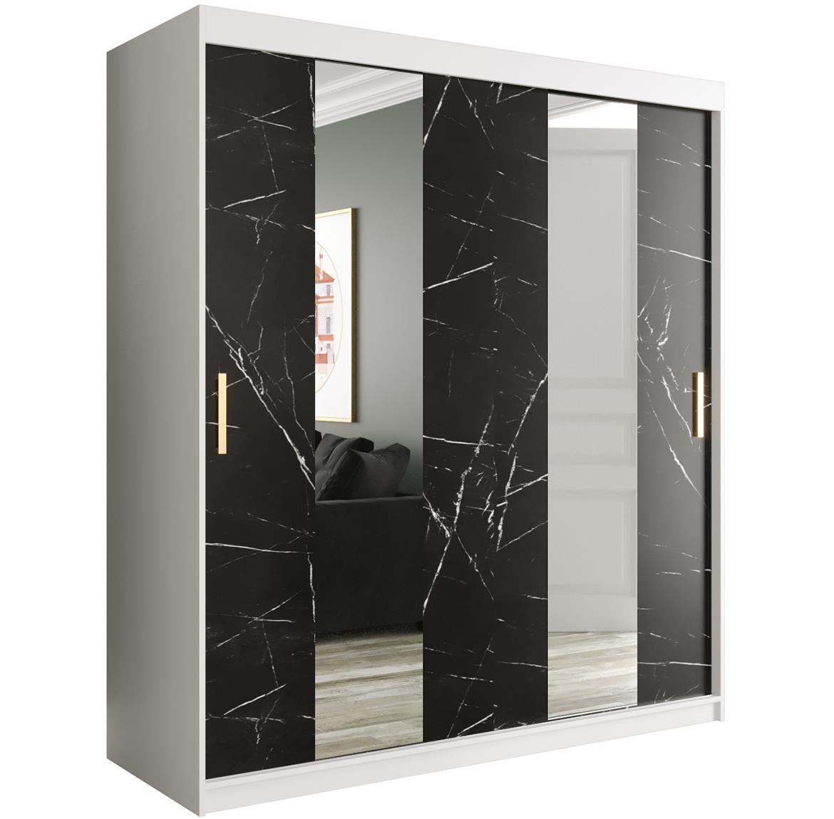 Marble ormar 2 vrata/ogledalo 180x62x200 belo/crni