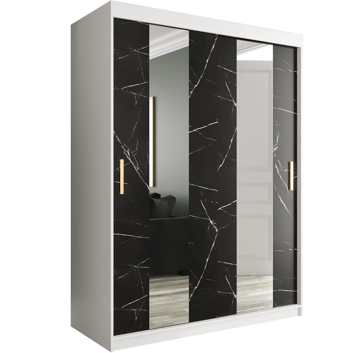 Marble ormar 2 vrata/ogledalo 150x62x200 belo/crni