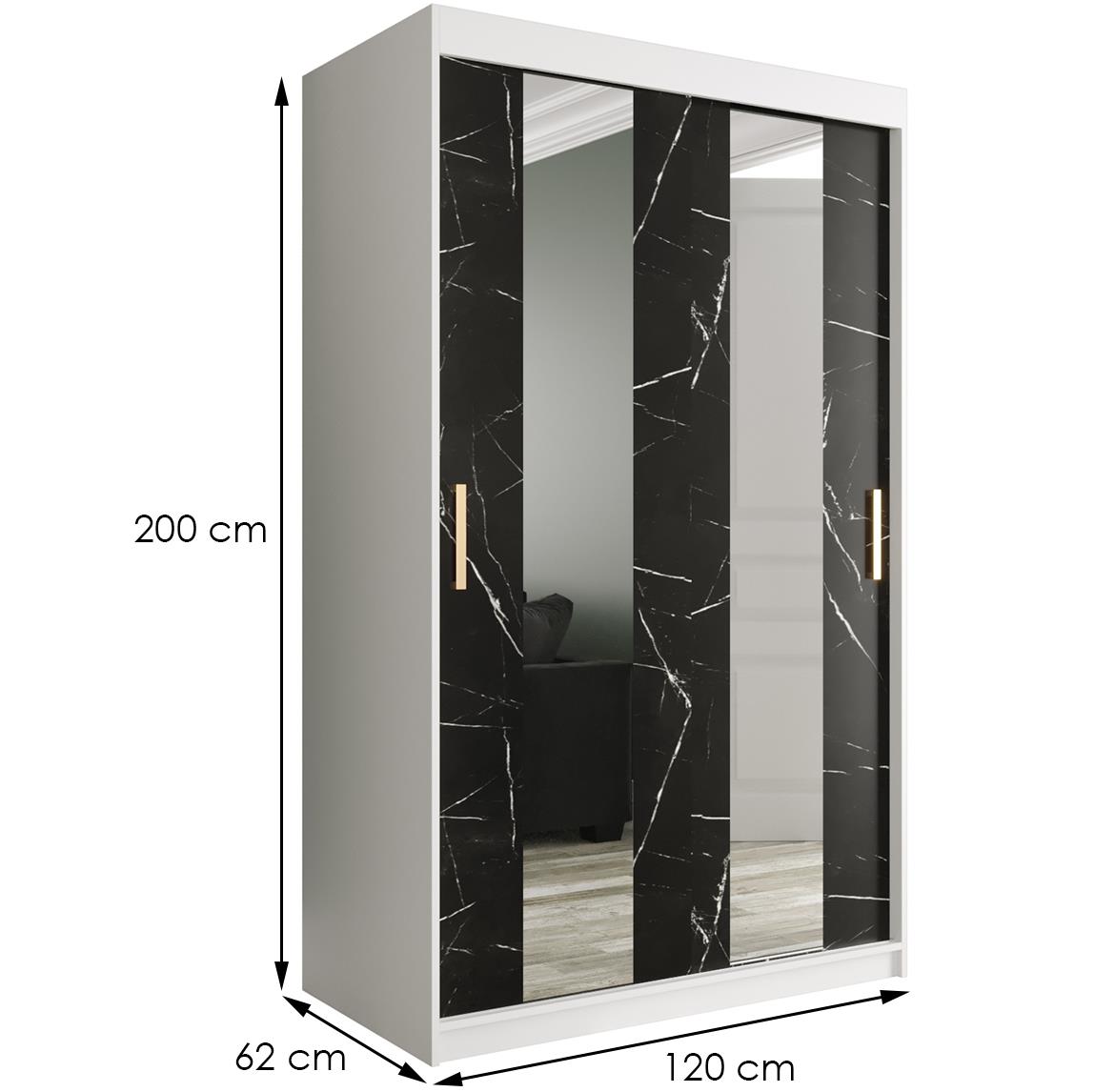 Marble ormar 2 vrata/ogledalo 120x62x200 belo/crni