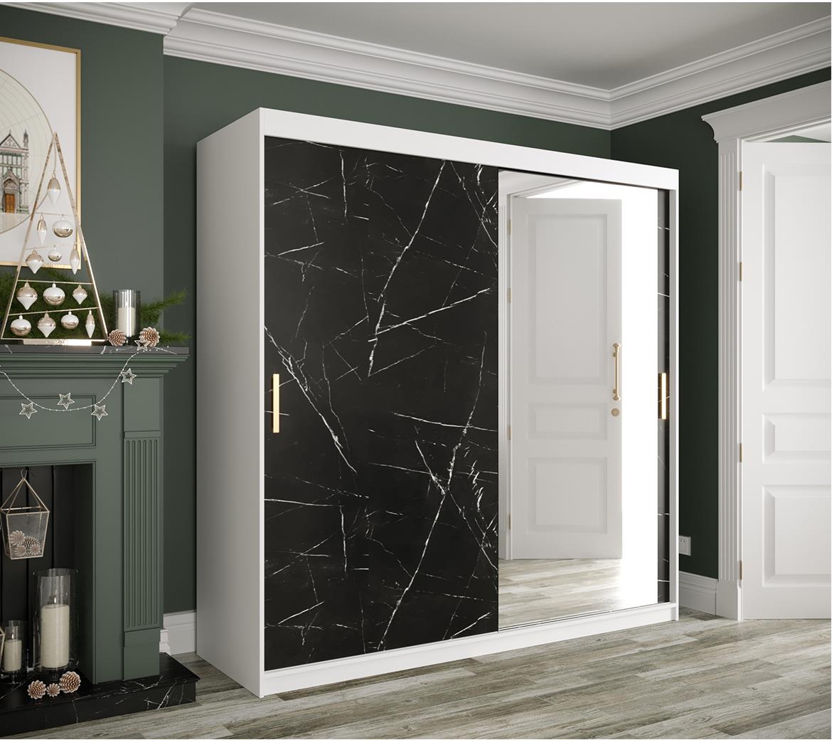 Marble ormar 2 vrata/ogledalo 200x62x200 belo/crni