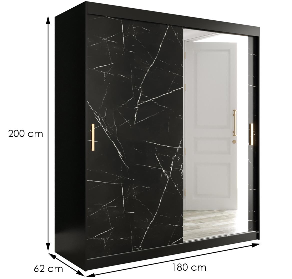 Marble ormar 2 vrata/ogledalo 180x62x200 crni