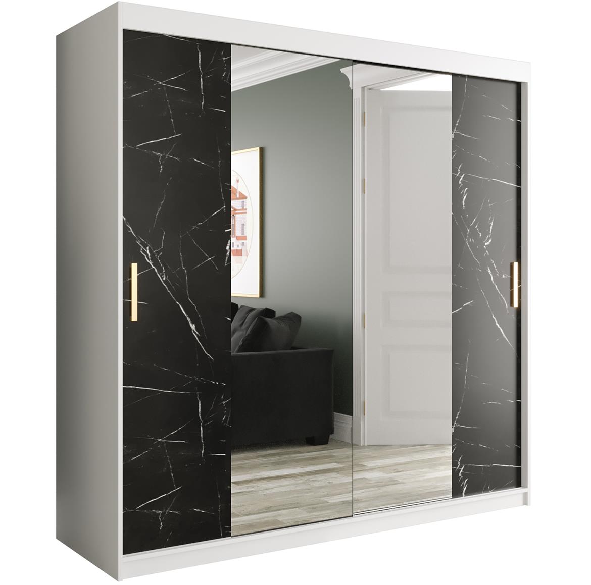 Marble ormar 2 vrata/ogledalo 200x62x200 belo/crni