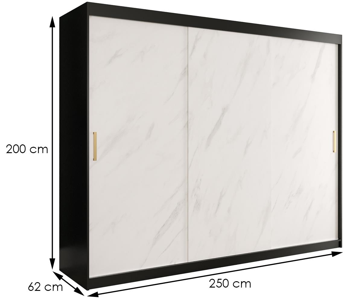 Marble ormar 3 vrata 250x62x200 crno/beli