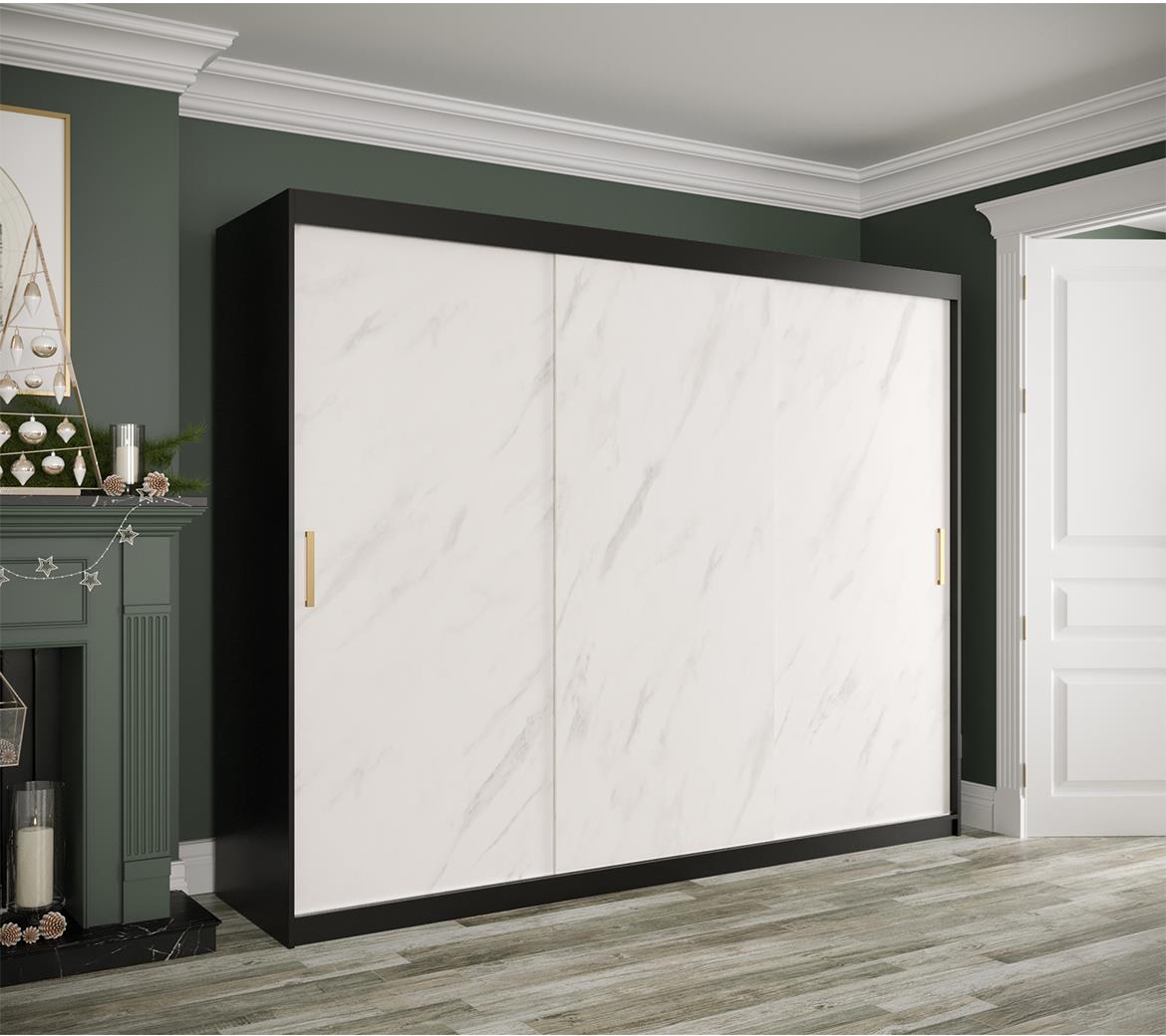 Marble ormar 3 vrata 250x62x200 crno/beli