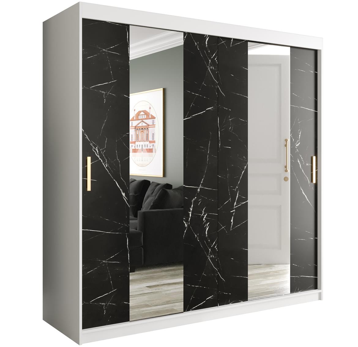 Marble ormar 2 vrata/ogledalo 200x62x200 belo/crni