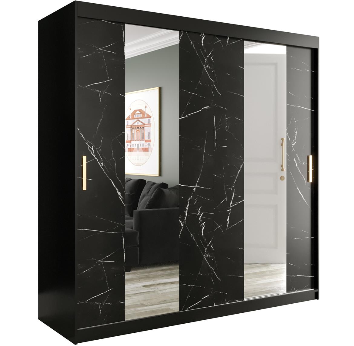 Marble ormar 2 vrata/ogledalo 200x62x200 cm crni