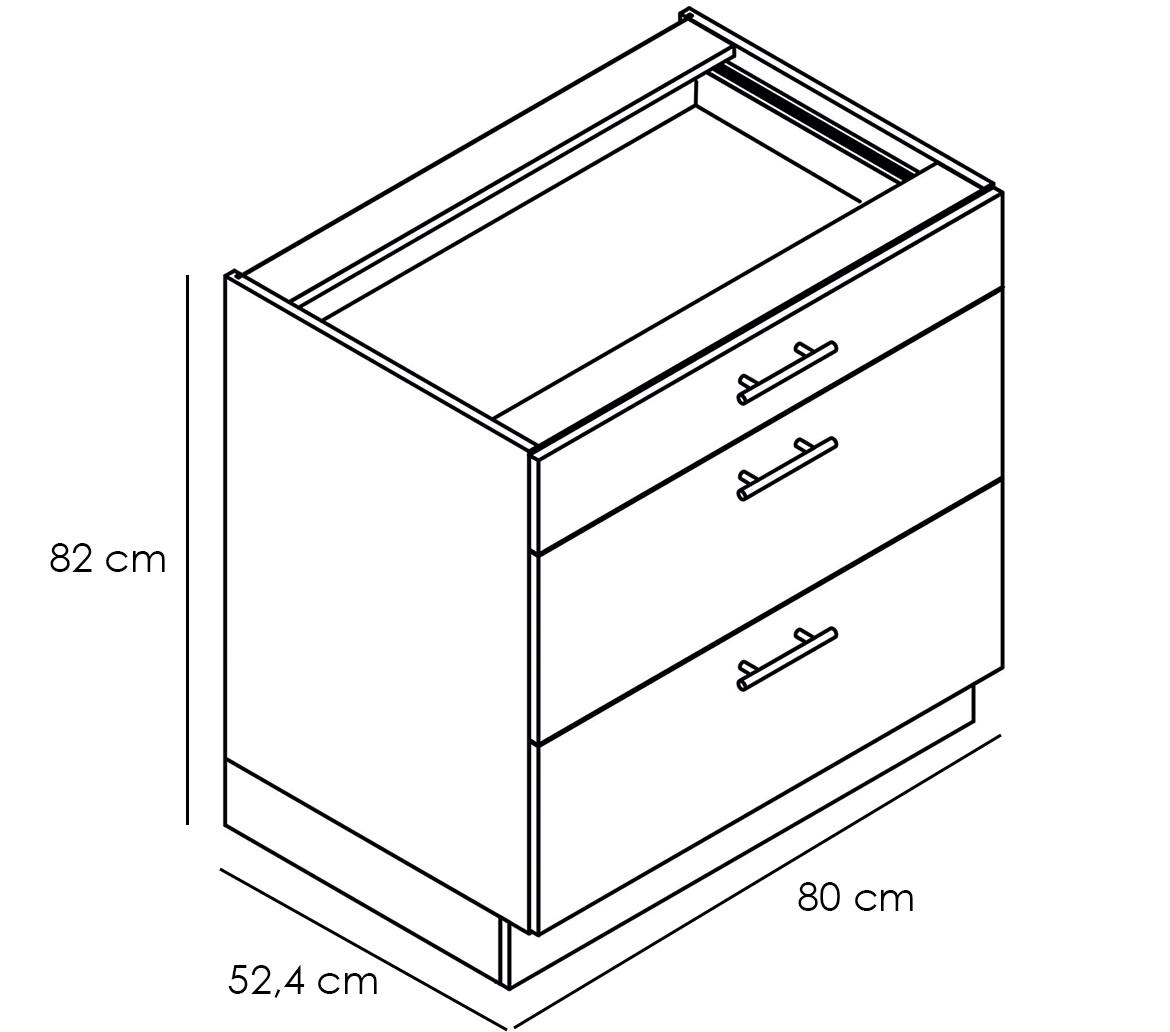 Bono kuhinjski element 3 fioke 80x52,4x82 natur/beli