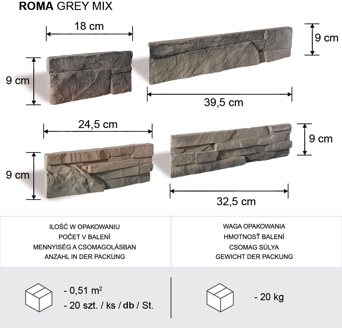 Betonski kamen Roma Gray Mix