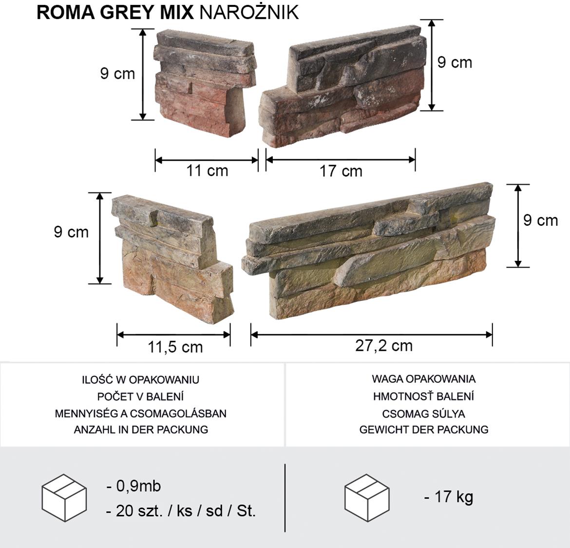 Betonski kameni ugao Roma Gray Mix