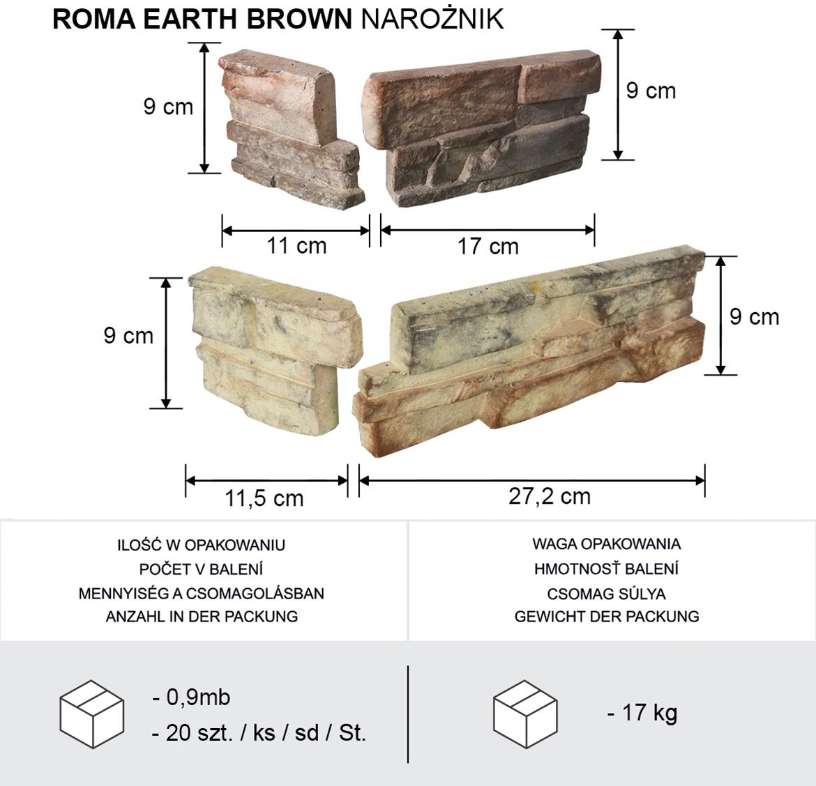 Betonski kameni kut Roma Earth Brown