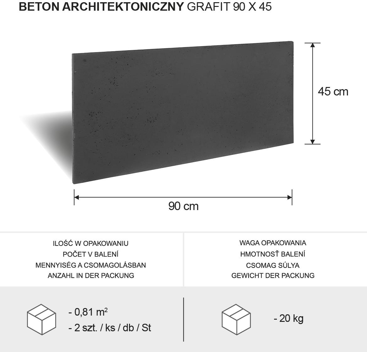 Arhitektonski grafitni beton 90 x 45 x 1,5 cm