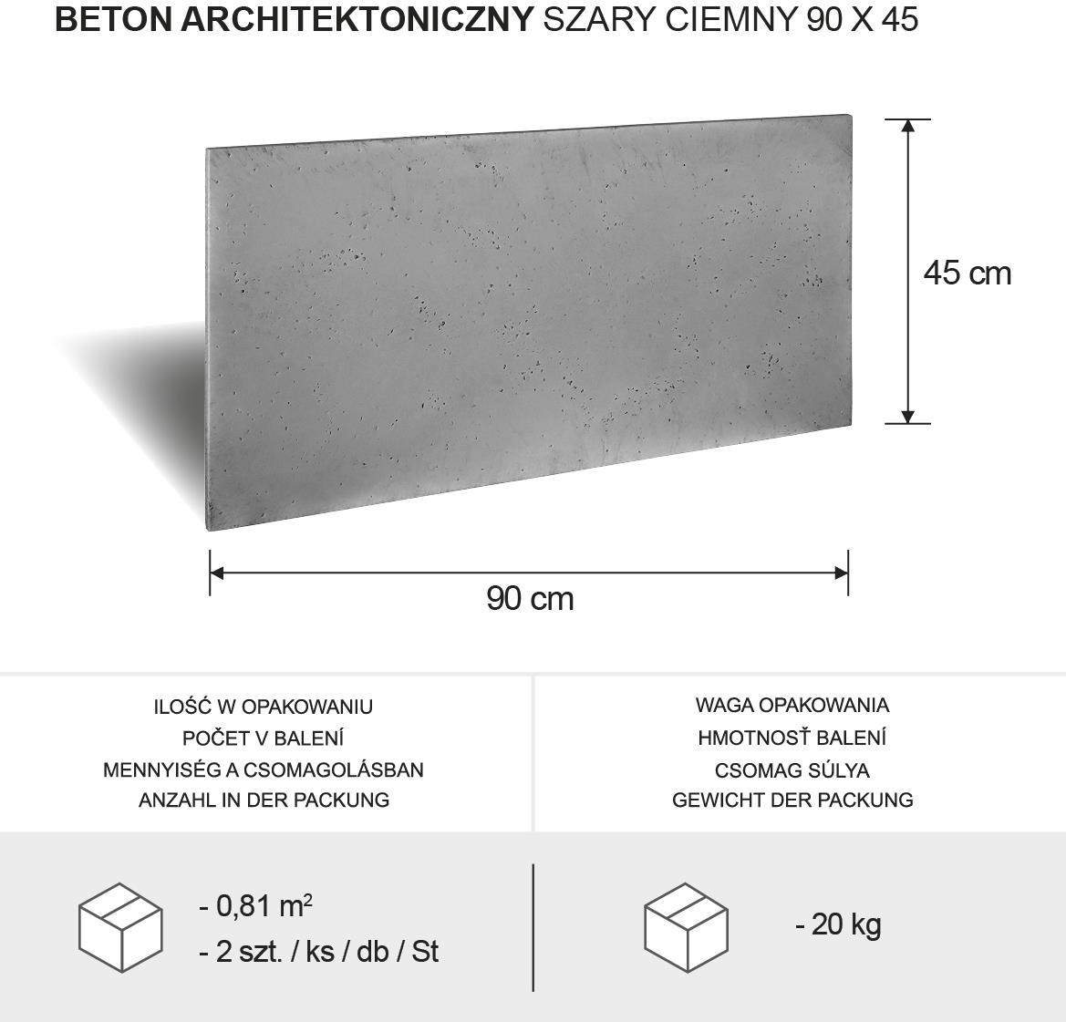 Arhitektonski tamno sivi beton 90 x 45 x 1,5 cm