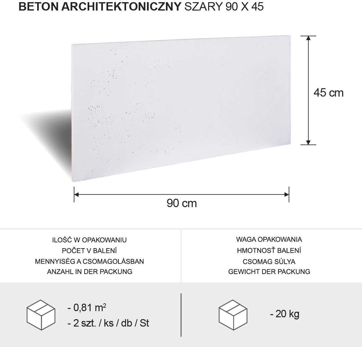 Arhitektonski sivi beton 90 x 45 x 1,5 cm