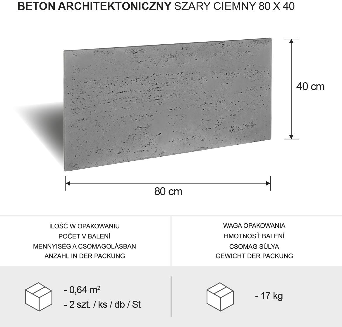 Arhitektonski tamno sivi beton 80 x 40 x 1,5 cm