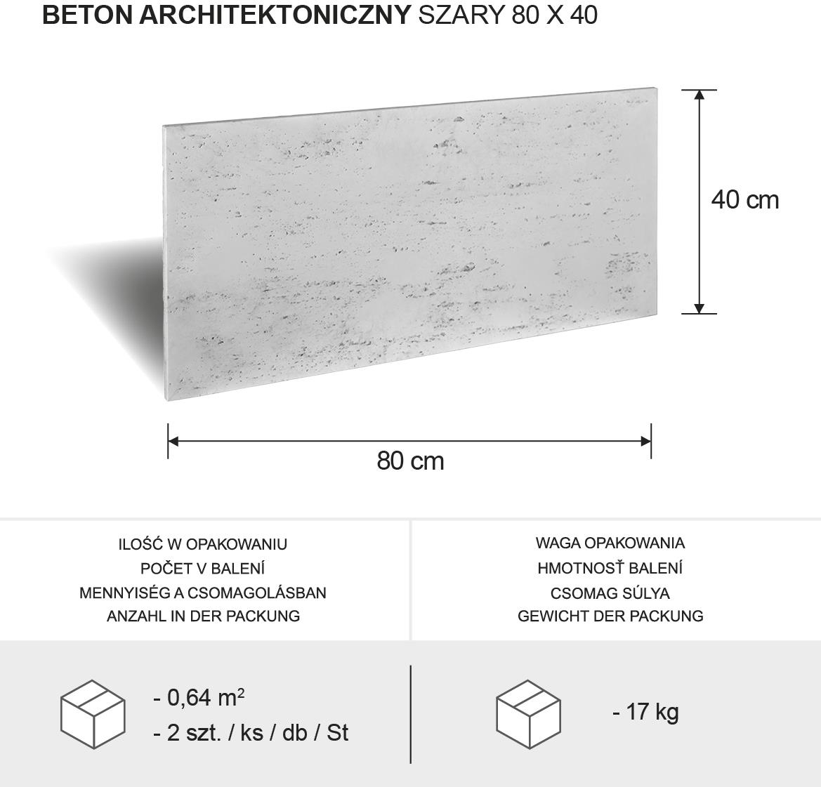 Arhitektonski sivi beton 80 x 40 x 1,5 cm