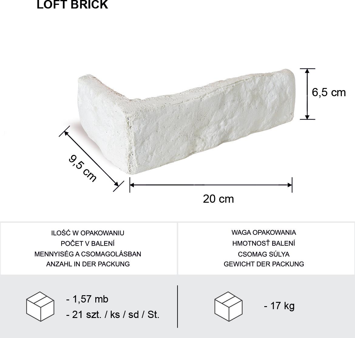 Betonski kameni ugao Loft Brick Bialy