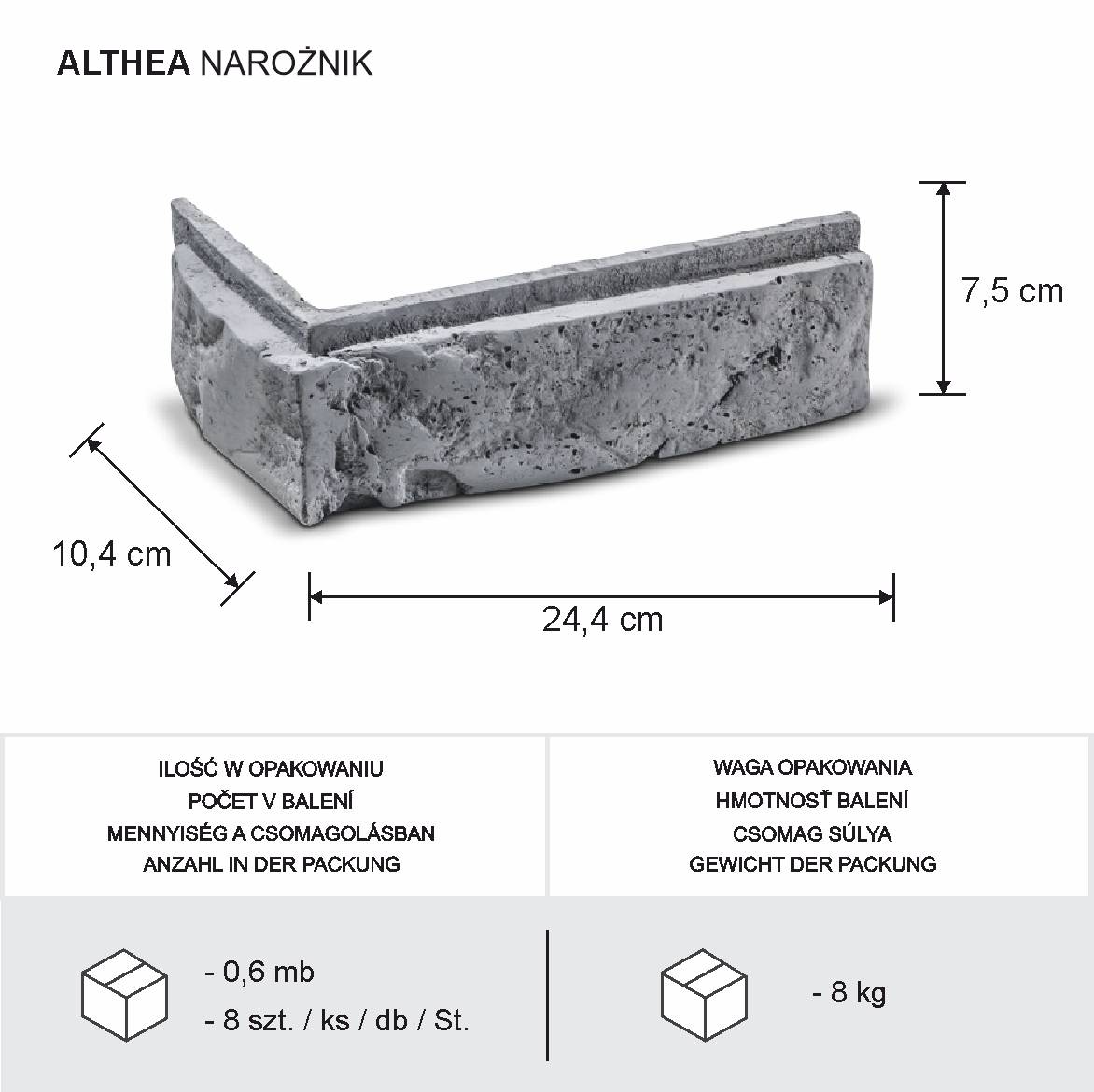 Betonski kameni kut Althea Gray