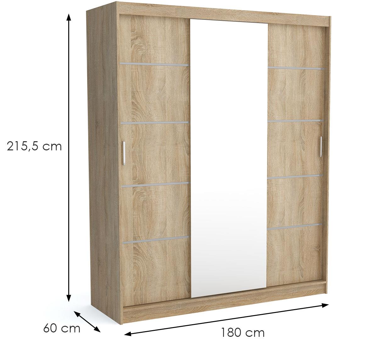 Rio ormar 3 vrata/ogledalo 180x60x215,5 natur (sonoma hrast)