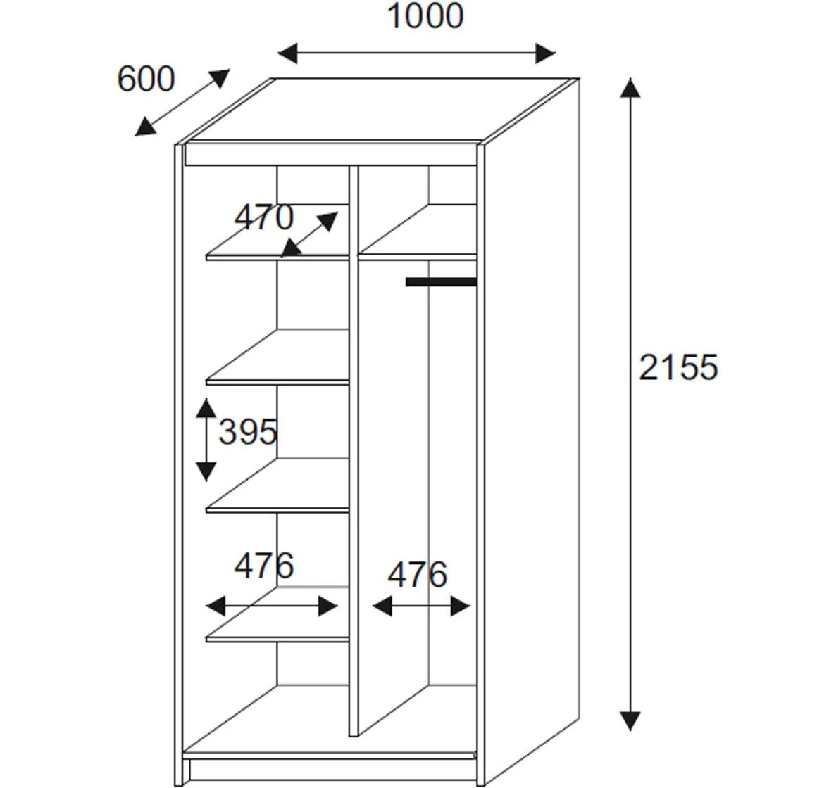 Nico ormar 2 vrata 100x60x215,5 natur (sonoma hrast)