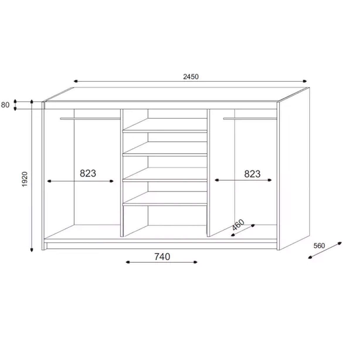 Porto ormar 3 vrata/ogledalo 245x56x192 beli