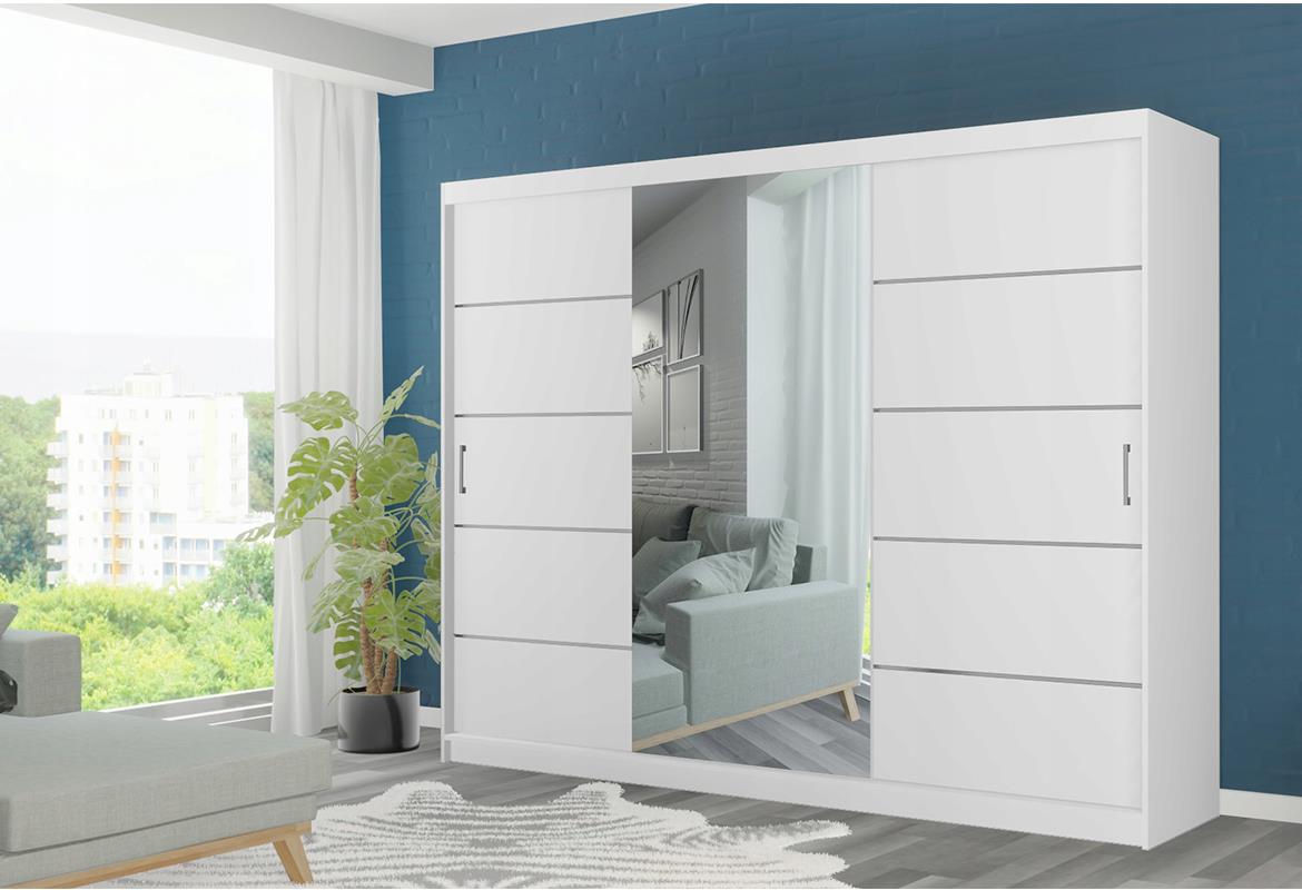 Porto ormar 3 vrata/ogledalo 245x56x192 beli