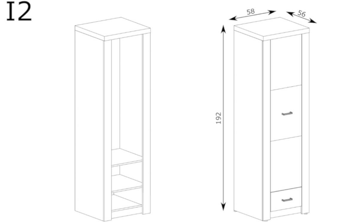 Indianapolis ormar 1 vrata+1 fioka 58x56x192 tamni hrast