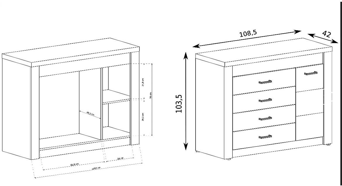 Indianapolis komoda 1 vrata+4 fioke 109x42x104 tamni hrast