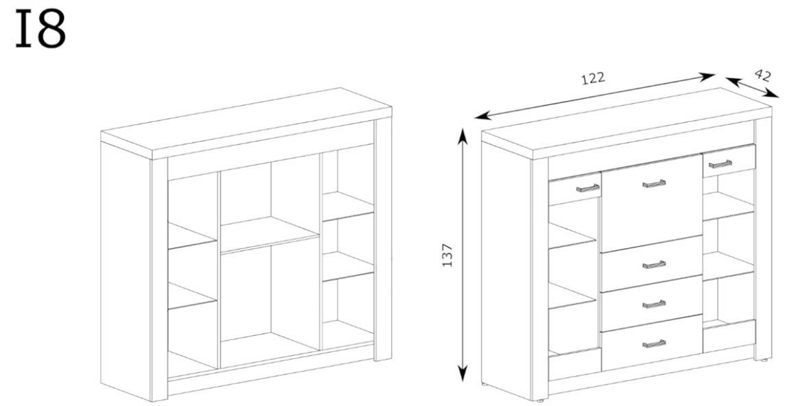 Indianapolis komoda 3 vrata+3 fioke 137x42x122 tamni hrast