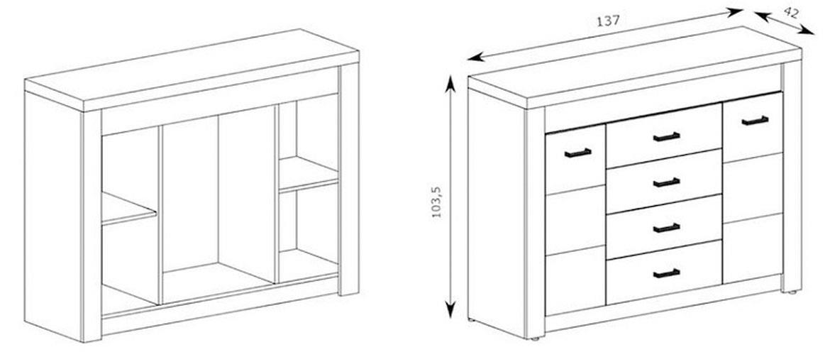 Indianapolis komoda 2 vrata+4 fioke 137x42x103,5 tamni hrast