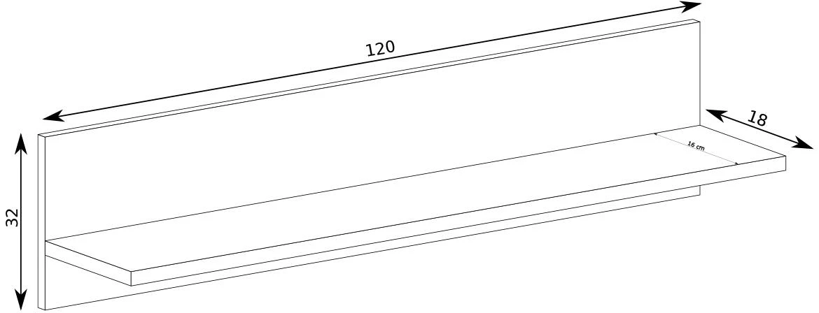 Cali zidna polica 120x18x32 natur/crna