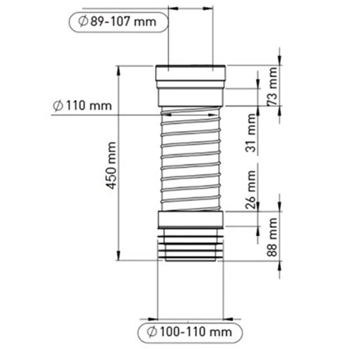 Univerzalni prikljucak za WC L-410 mm s brtvom, lijepljen 24032t