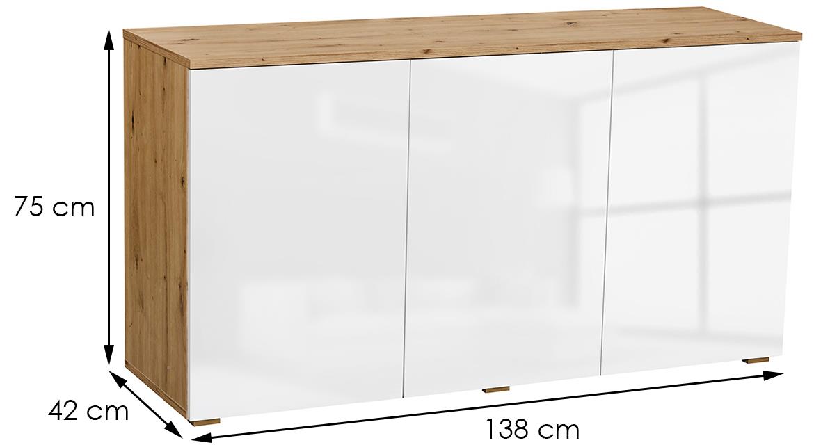 Como komoda 3 vrata 138x42x75 zlatni hrast/bela