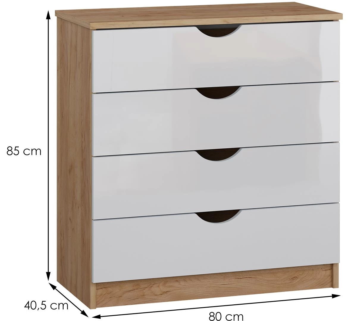 Tymeo komoda 4 fioke 80x40,5x85 zlatni hrast/bela