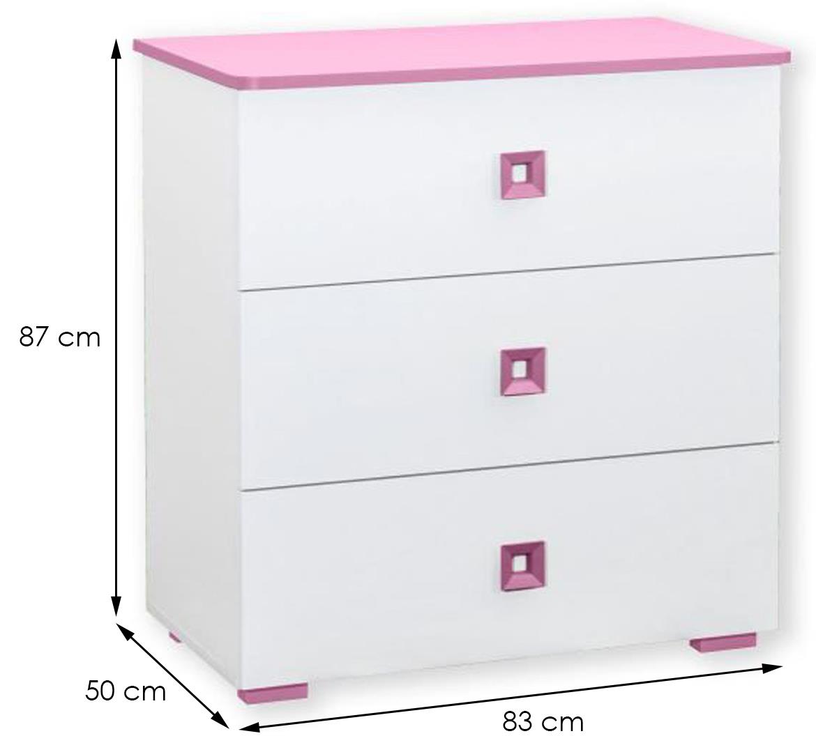 Lulu komoda Bb05 3 fioke 83x50x87 belo/roze