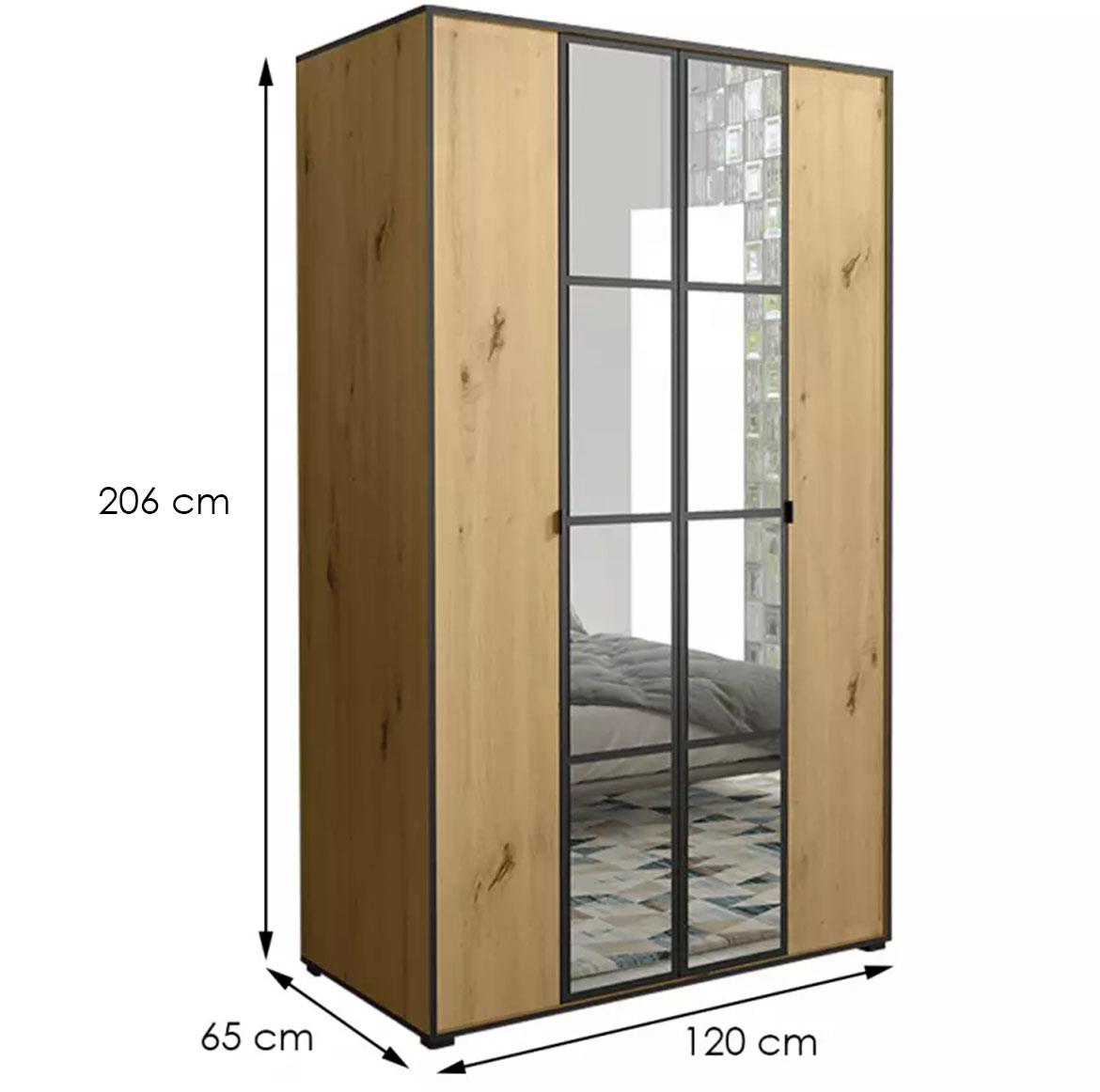 Oslo ormar 4 vrata 120x65x206 natur (artisan hrast)/crni