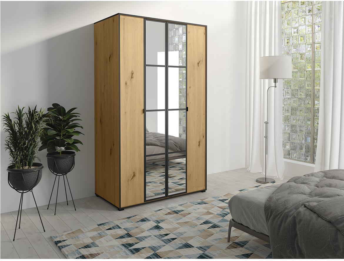 Oslo ormar 4 vrata 120x65x206 natur (artisan hrast)/crni