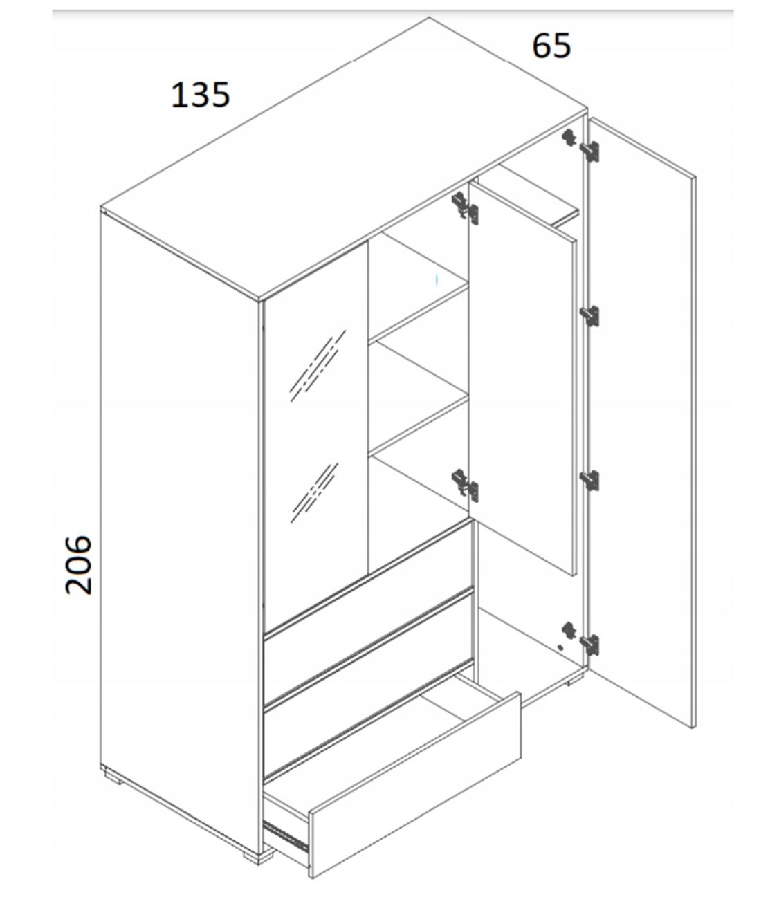 Verona ormar 3 vrata+3 fioke 135x65x206 orah/crni