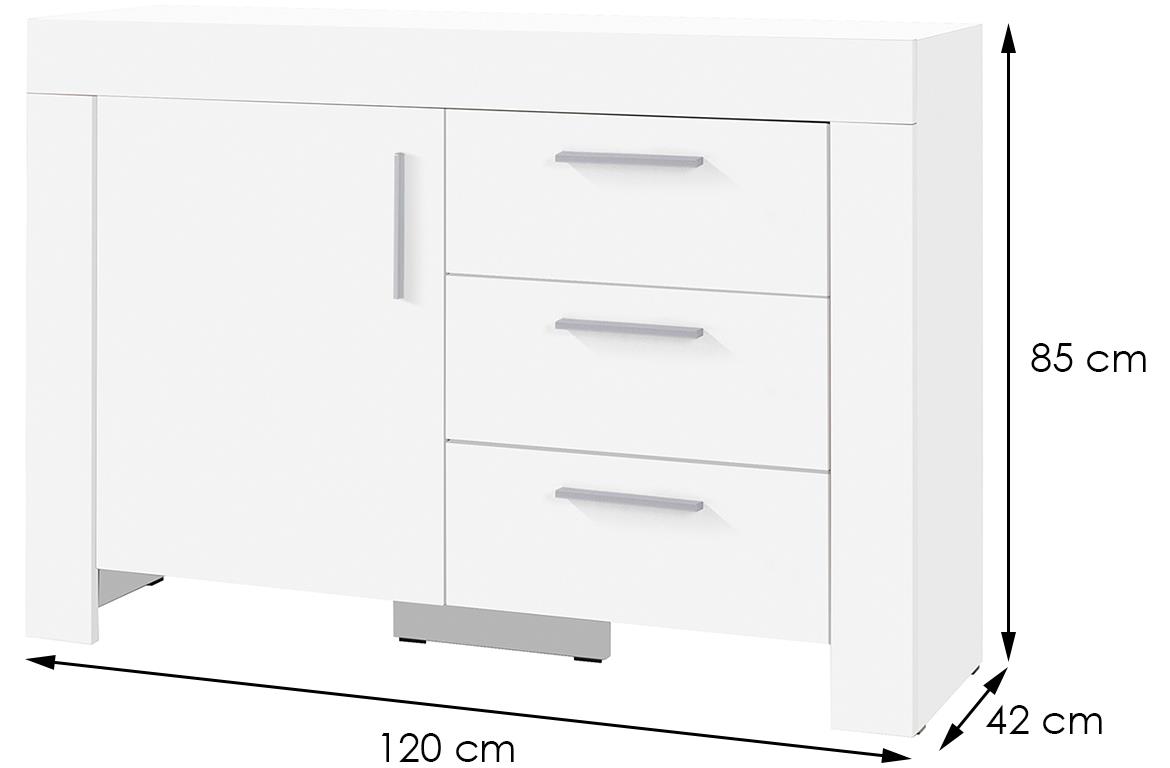 Cezar komoda 1 vrata+3 fioke 120x42x85 bela