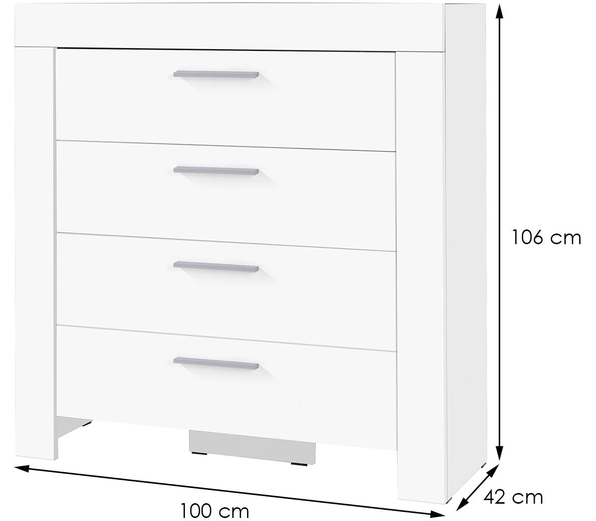 Cezar komoda 4 fioke 100x42x106 bela