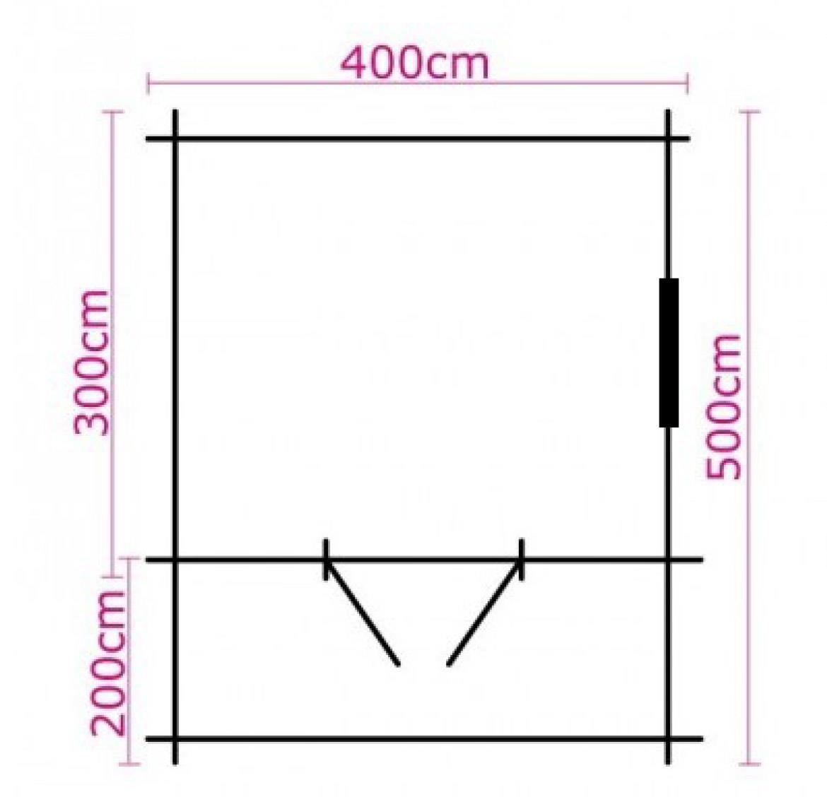 Drvena vrtna kucica Zuzia II 4x3m + terasa 4x2m sa prozorom, sa podom