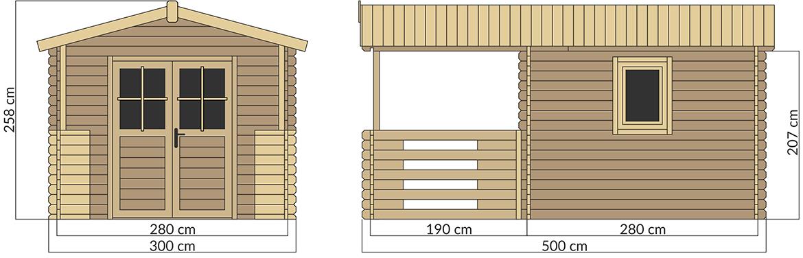 Drvena baštenska kucica Zuzia I 3x3m + terasa 3x2m sa prozorom, sa podom