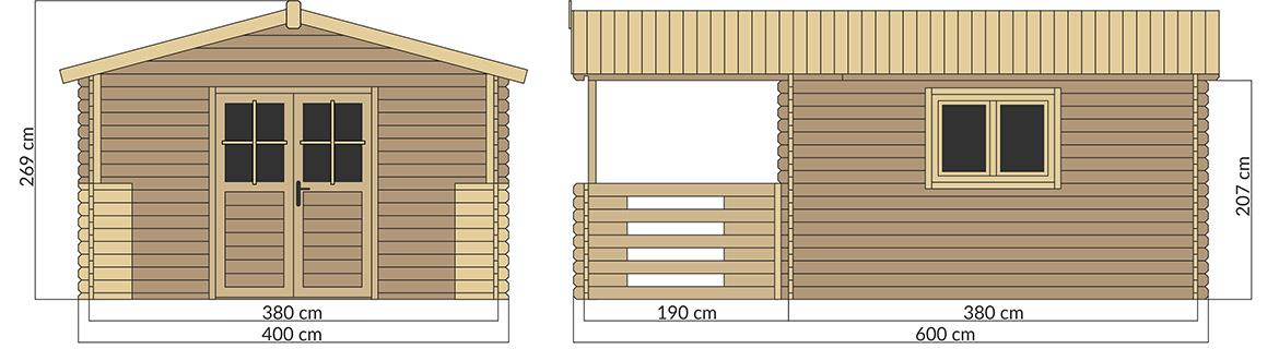 Drvena baštenska kucica Heidi 4x4m + terasa 4x2m sa podom