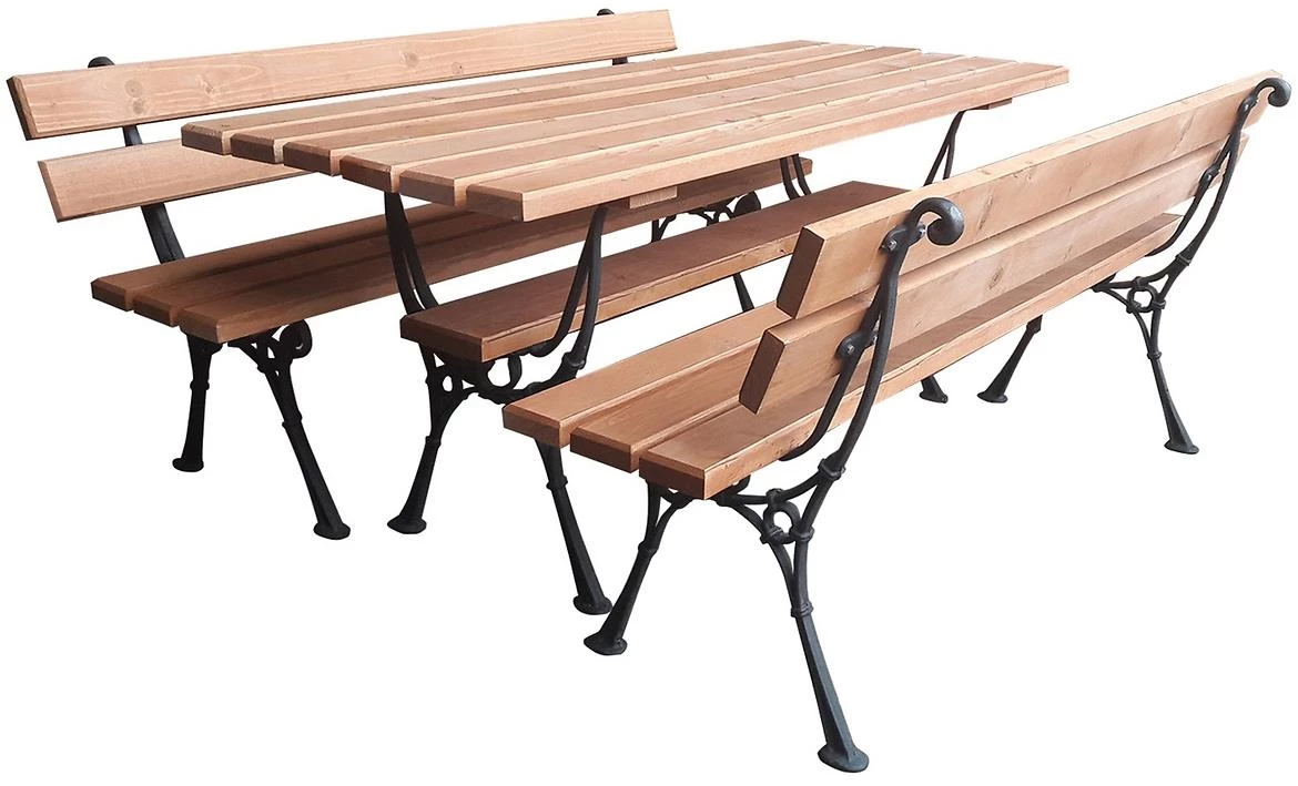 Drveni baštenski set sto + 2 klupe boja tikovine