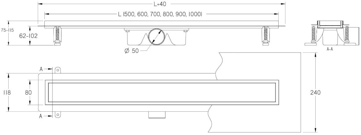 Linearni odvod  belo staklo Inox 1000