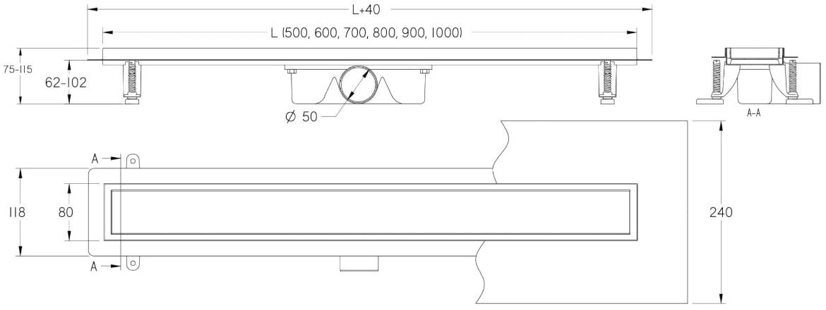 Linearni odvod  belo staklo Inox 900