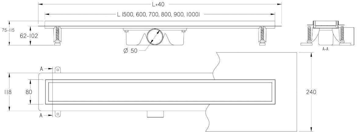 Linearni odvod  belo staklo Inox 800