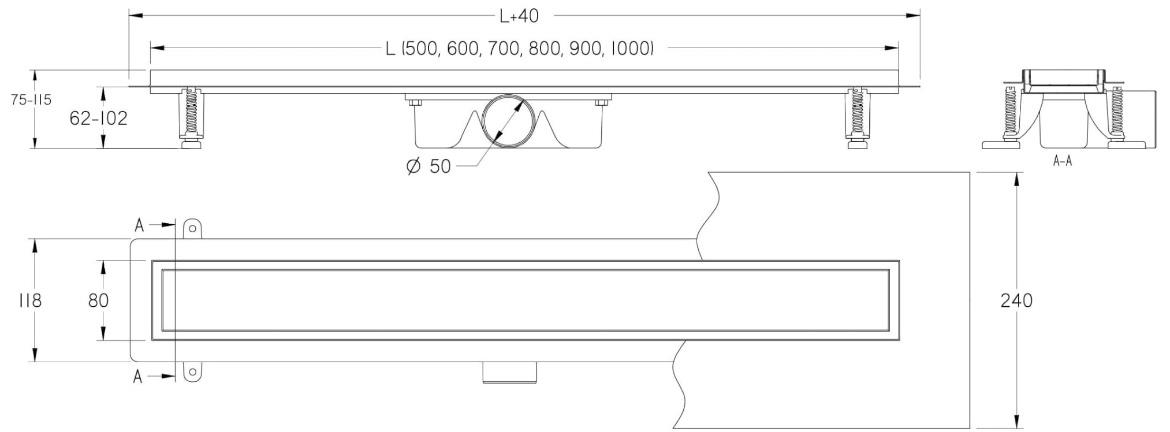 Linearni odvod  belo staklo Inox 700