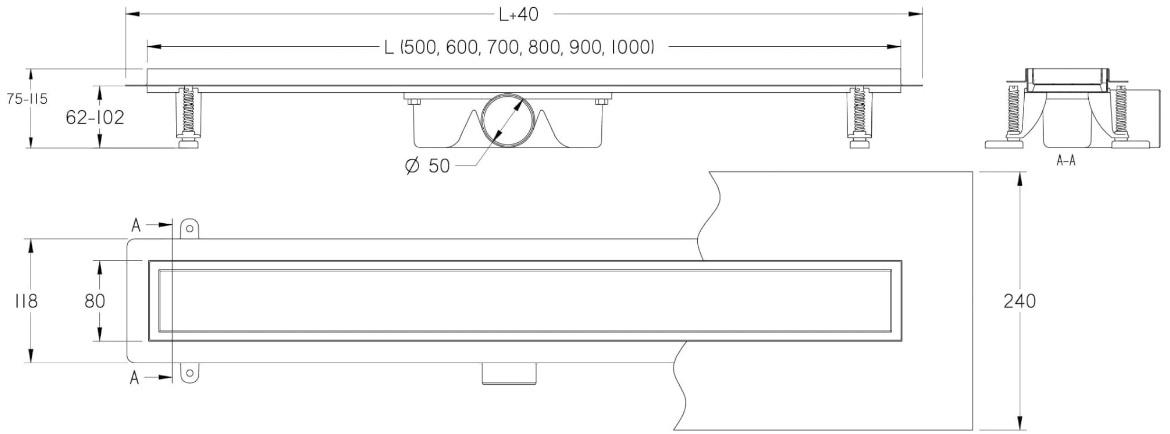 Linearni odvod  belo staklo Inox 500