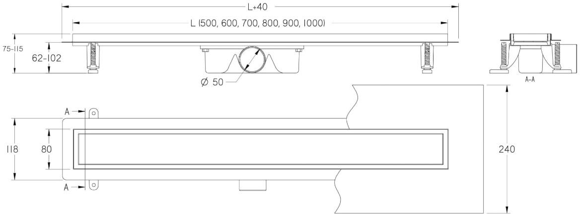 Linearni odvod crno staklo Inox 900