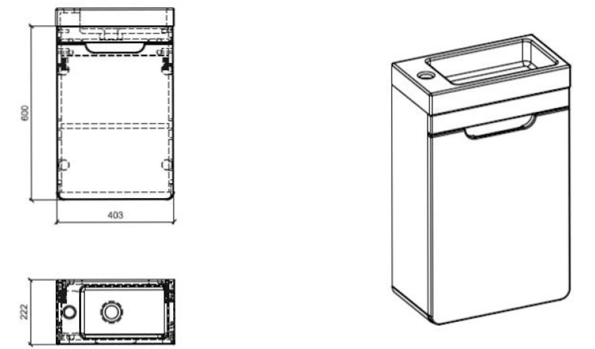 Aruba kupatilski element 1 vrata 40x22x60 crni/hrast